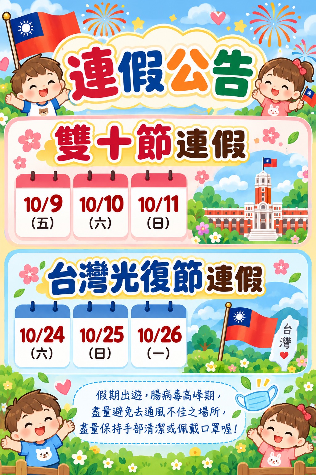 115年國慶日 & 光復節連假公告